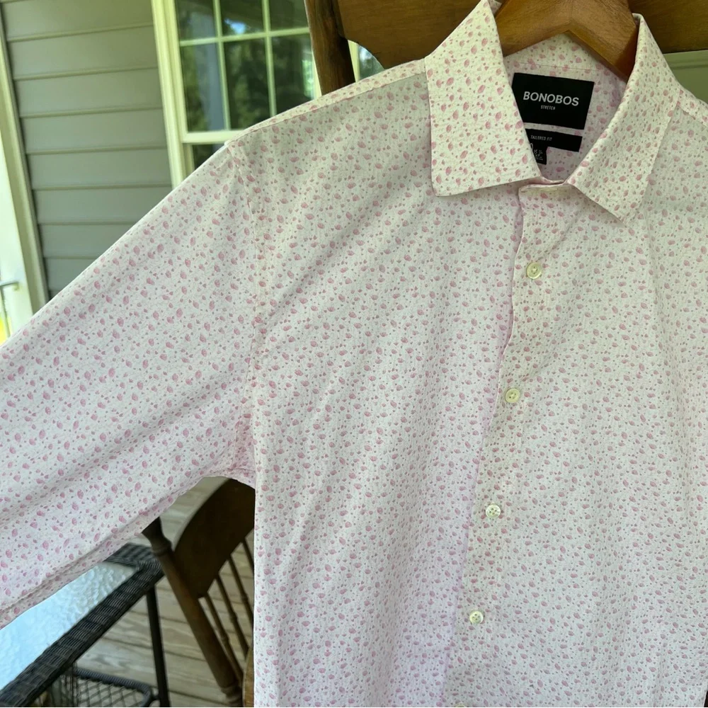 Bonobos Dress Shirt Pink Floral Slim Fit Cotton Long Sleeve Button Down 15.5/32